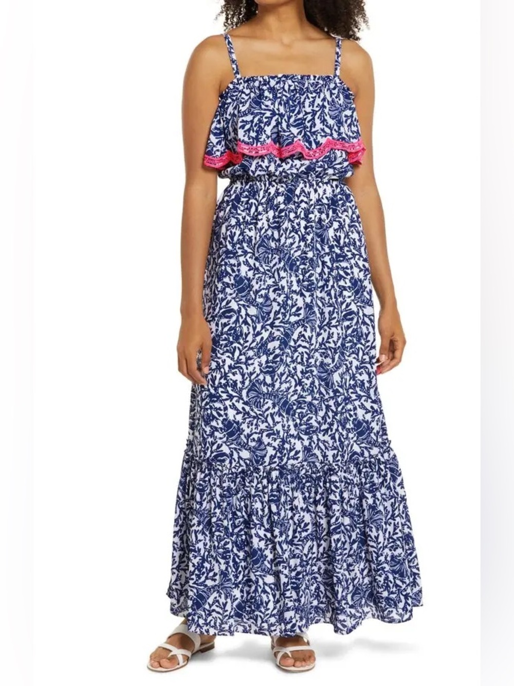 Lilly Pulitzer Adia Maxi Dress "Oyster Bay Blue Krillin It" Print Small